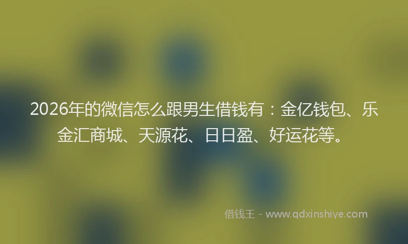 2026年的微信怎么跟男生借钱有：金亿钱包、乐金汇商城、天源花、日日盈、好运花等。