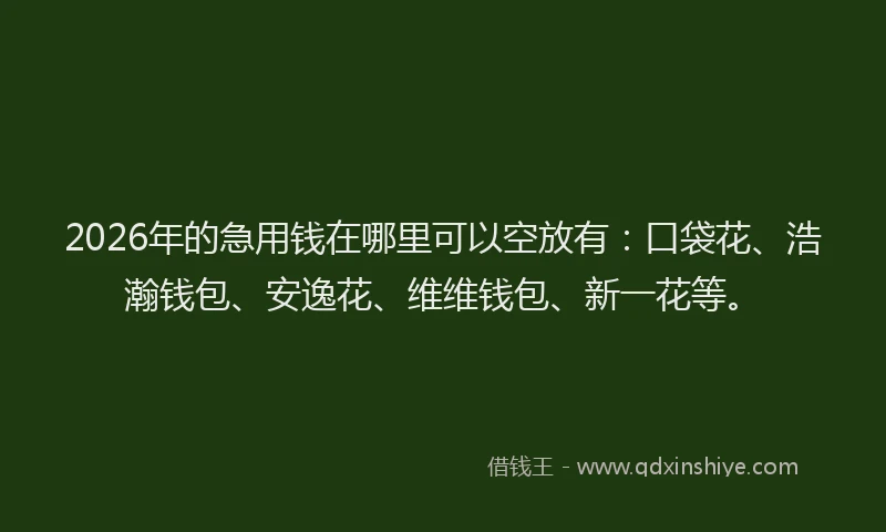 2026年的急用钱在哪里可以空放有:口袋花、浩瀚钱包、安逸花、维维钱包、新一花等。