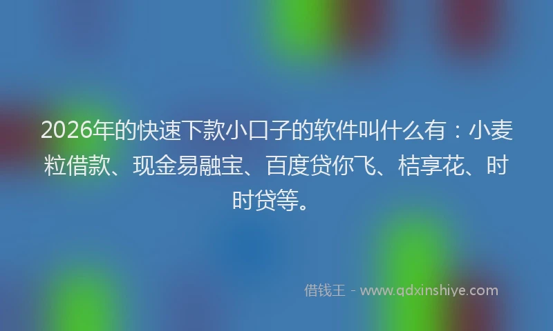 2026年的快速下款小口子的软件叫什么有：小麦粒借款、现金易融宝、百度贷你飞、桔享花、时时贷等。