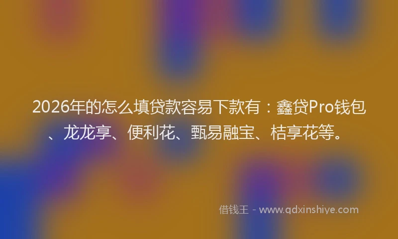 2026年的怎么填贷款容易下款有：鑫贷Pro钱包、龙龙享、便利花、甄易融宝、桔享花等。