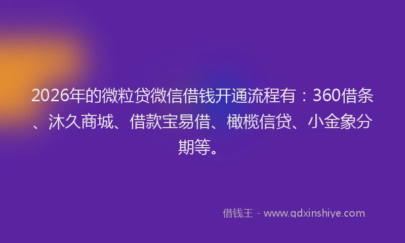 2026年的微粒贷微信借钱开通流程有：360借条、沐久商城、借款宝易借、橄榄信贷、小金象分期等。