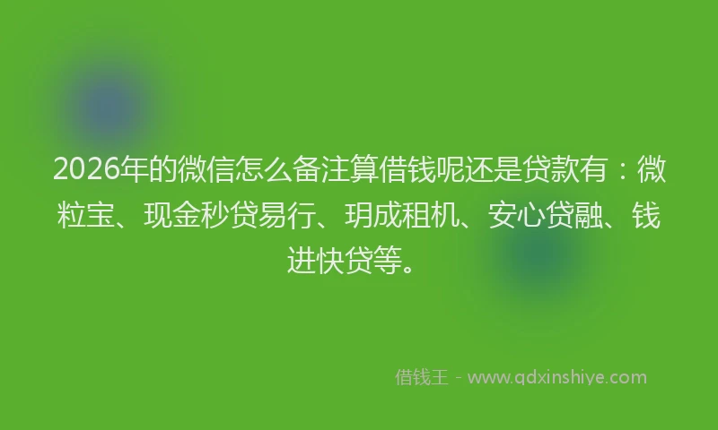 2026年的微信怎么备注算借钱呢还是贷款有：微粒宝、现金秒贷易行、玥成租机、安心贷融、钱进快贷等。
