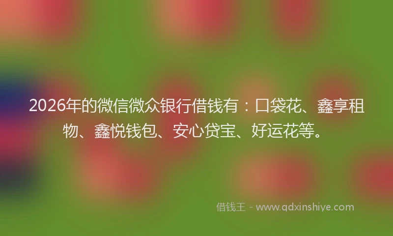 2026年的微信微众银行借钱有：口袋花、鑫享租物、鑫悦钱包、安心贷宝、好运花等。
