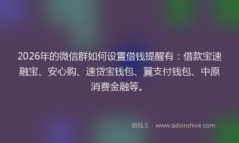 2026年的微信群如何设置借钱提醒有：借款宝速融宝、安心购、速贷宝钱包、翼支付钱包、中原消费金融等。
