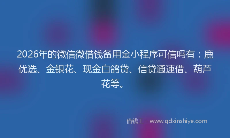 2026年的微信微借钱备用金小程序可信吗有：鹿优选、金银花、现金白鸽贷、信贷通速借、葫芦花等。