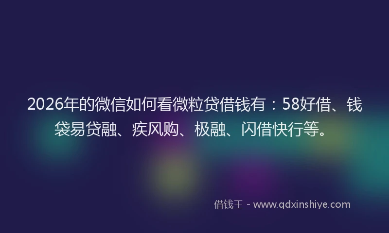 2026年的微信如何看微粒贷借钱有：58好借、钱袋易贷融、疾风购、极融、闪借快行等。