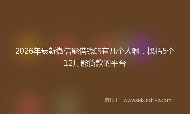 2026年最新微信能借钱的有几个人啊，概括5个12月能贷款的平台
