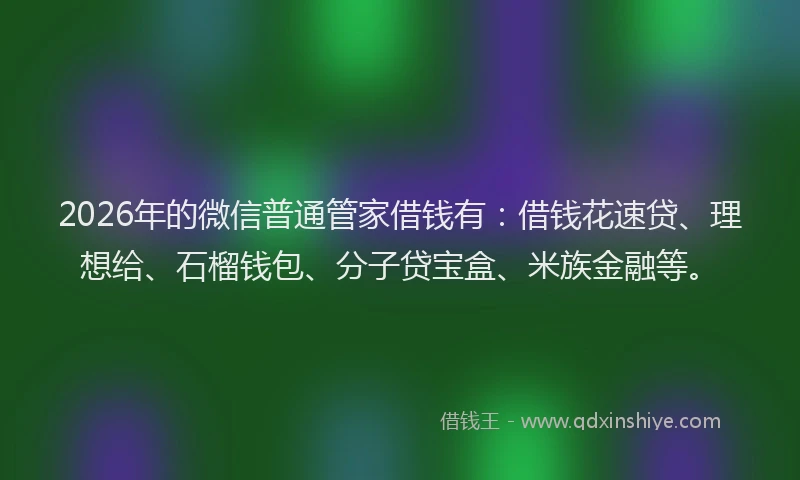 2026年的微信普通管家借钱有：借钱花速贷、理想给、石榴钱包、分子贷宝盒、米族金融等。