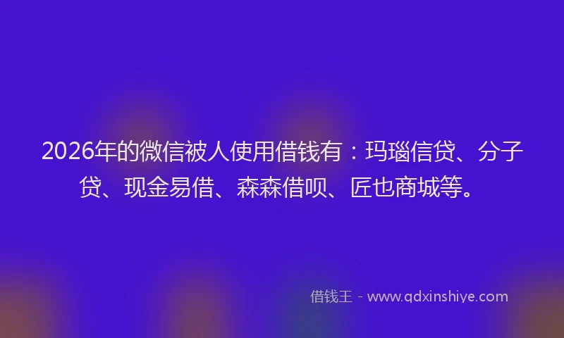 2026年的微信被人使用借钱有：玛瑙信贷、分子贷、现金易借、森森借呗、匠也商城等。