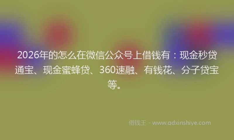 2026年的怎么在微信公众号上借钱有：现金秒贷通宝、现金蜜蜂贷、360速融、有钱花、分子贷宝等。