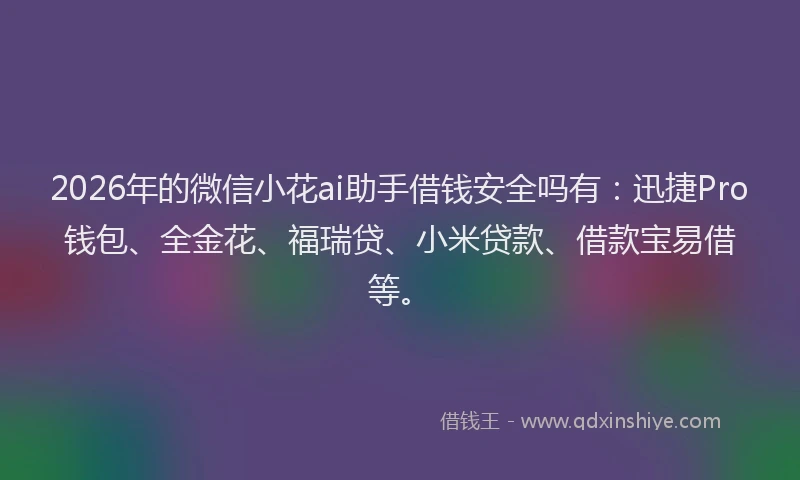 2026年的微信小花ai助手借钱安全吗有：迅捷Pro钱包、全金花、福瑞贷、小米贷款、借款宝易借等。