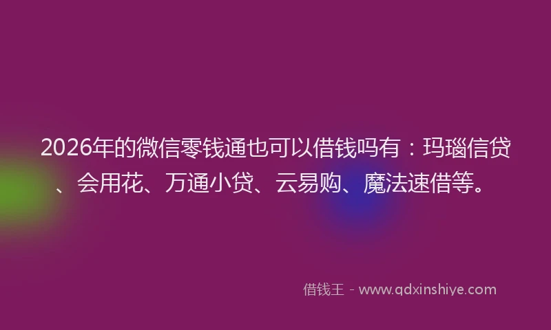2026年的微信零钱通也可以借钱吗有：玛瑙信贷、会用花、万通小贷、云易购、魔法速借等。