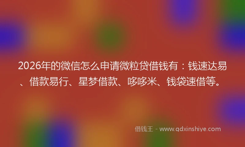 2026年的微信怎么申请微粒贷借钱有：钱速达易、借款易行、星梦借款、哆哆米、钱袋速借等。