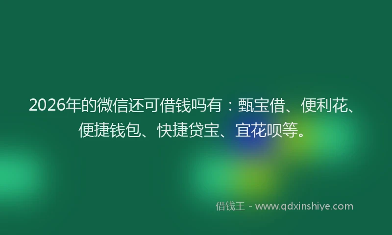2026年的微信还可借钱吗有：甄宝借、便利花、便捷钱包、快捷贷宝、宜花呗等。