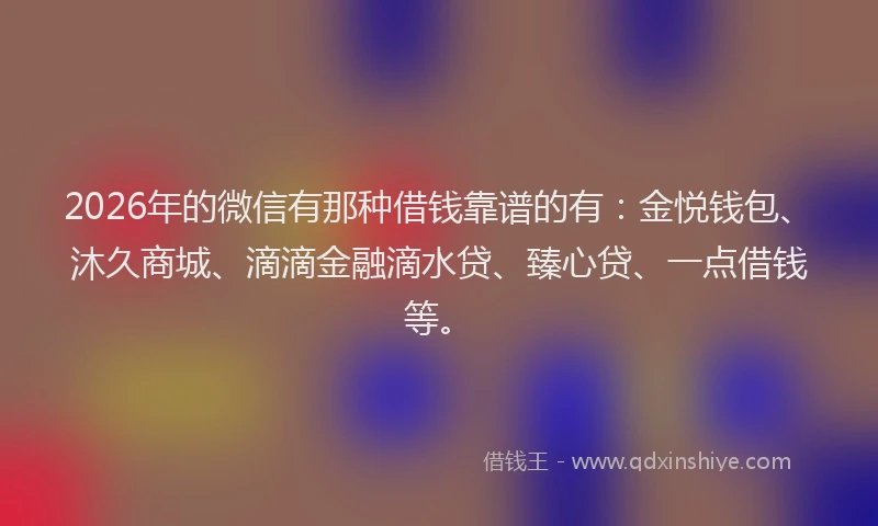 2026年的微信有那种借钱靠谱的有：金悦钱包、沐久商城、滴滴金融滴水贷、臻心贷、一点借钱等。