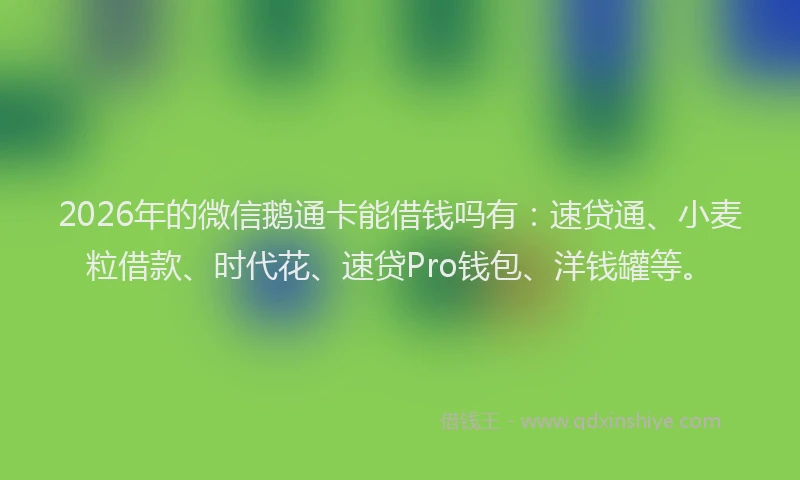 2026年的微信鹅通卡能借钱吗有：速贷通、小麦粒借款、时代花、速贷Pro钱包、洋钱罐等。