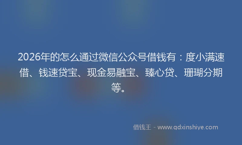 2026年的怎么通过微信公众号借钱有:度小满速借、钱速贷宝、现金易融宝、臻心贷、珊瑚分期等。