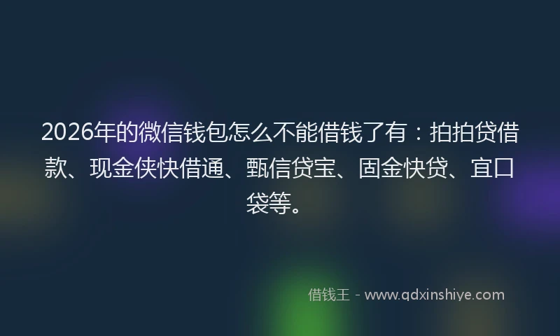 2026年的微信钱包怎么不能借钱了有：拍拍贷借款、现金侠快借通、甄信贷宝、固金快贷、宜口袋等。