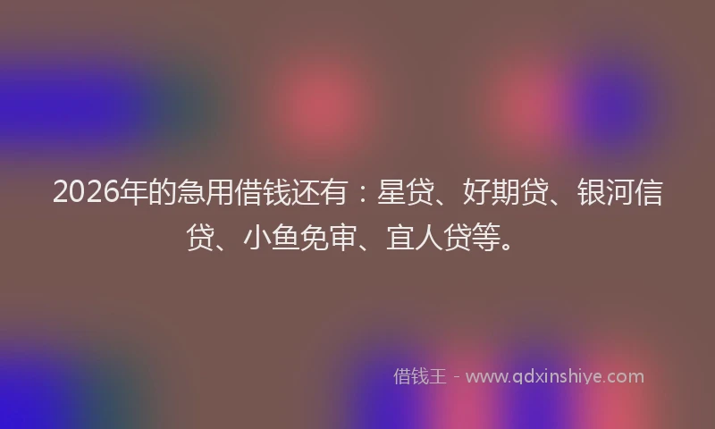 2026年的急用借钱还有:星贷、好期贷、银河信贷、小鱼免审、宜人贷等。