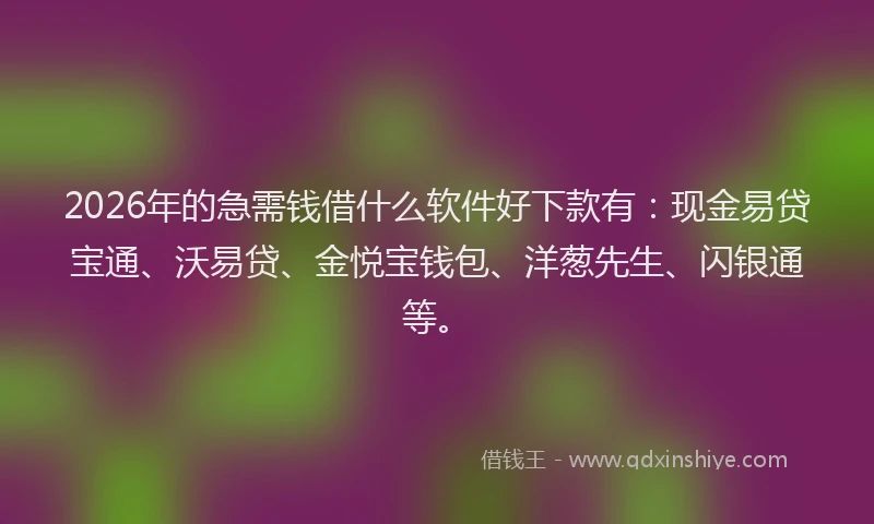 2026年的急需钱借什么软件好下款有：现金易贷宝通、沃易贷、金悦宝钱包、洋葱先生、闪银通等。