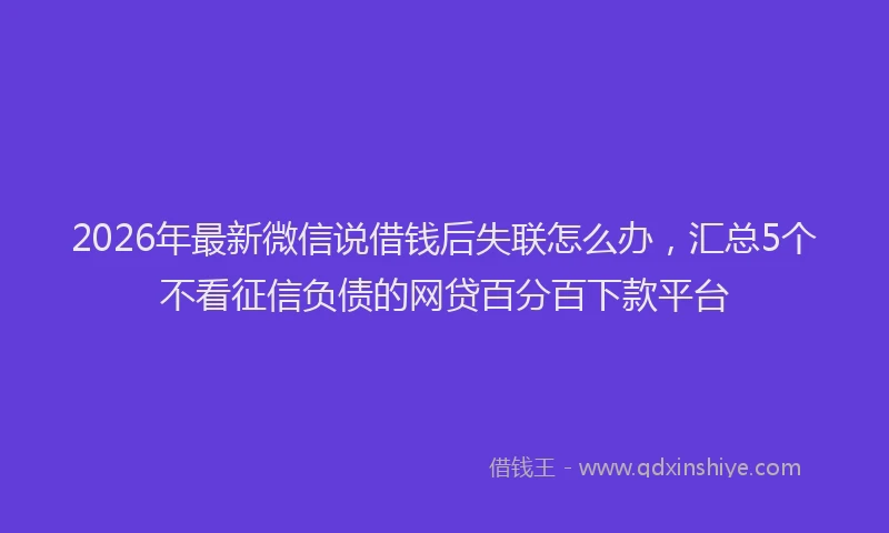 2026年最新微信说借钱后失联怎么办，汇总5个不看征信负债的网贷百分百下款平台