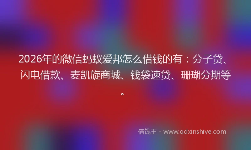 2026年的微信蚂蚁爱邦怎么借钱的有：分子贷、闪电借款、麦凯旋商城、钱袋速贷、珊瑚分期等。