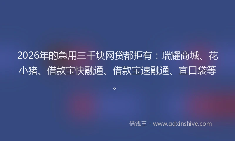 2026年的急用三千块网贷都拒有:瑞耀商城、花小猪、借款宝快融通、借款宝速融通、宜口袋等。