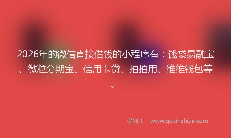 2026年的微信直接借钱的小程序有：钱袋易融宝、微粒分期宝、信用卡贷、拍拍用、维维钱包等。