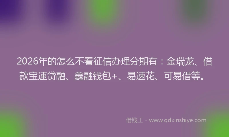 2026年的怎么不看征信办理分期有：金瑞龙、借款宝速贷融、鑫融钱包+、易速花、可易借等。