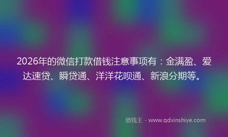 2026年的微信打款借钱注意事项有：金满盈、爱达速贷、瞬贷通、洋洋花呗通、新浪分期等。