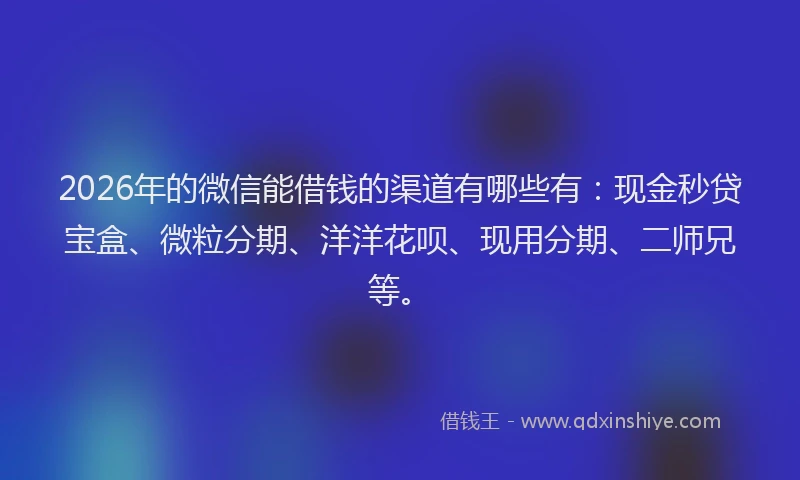 2026年的微信能借钱的渠道有哪些有：现金秒贷宝盒、微粒分期、洋洋花呗、现用分期、二师兄等。