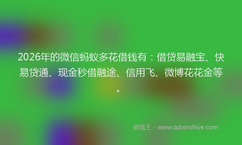 2026年的微信蚂蚁多花借钱有：借贷易融宝、快易贷通、现金秒借融途、信用飞、微博花花金等。