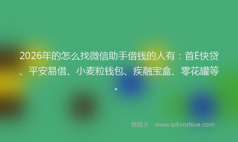 2026年的怎么找微信助手借钱的人有:首E快贷、平安易借、小麦粒钱包、疾融宝盒、零花罐等。