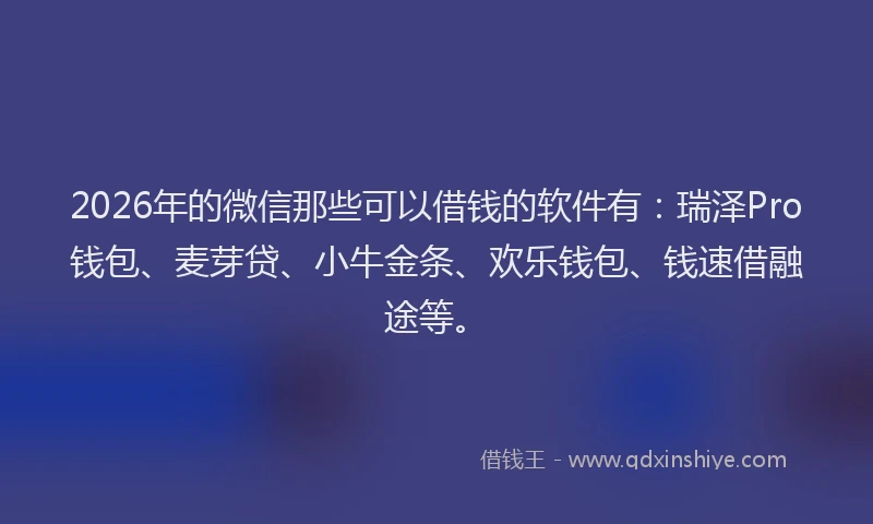 2026年的微信那些可以借钱的软件有：瑞泽Pro钱包、麦芽贷、小牛金条、欢乐钱包、钱速借融途等。