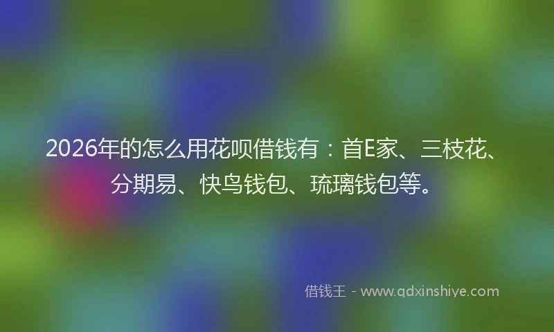 2026年的怎么用花呗借钱有：首E家、三枝花、分期易、快鸟钱包、琉璃钱包等。
