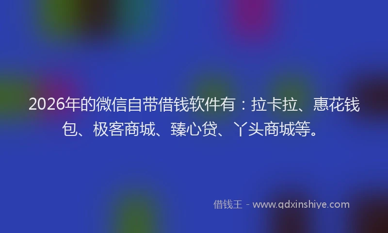 2026年的微信自带借钱软件有：拉卡拉、惠花钱包、极客商城、臻心贷、丫头商城等。