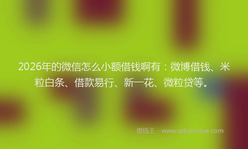 2026年的微信怎么小额借钱啊有：微博借钱、米粒白条、借款易行、新一花、微粒贷等。