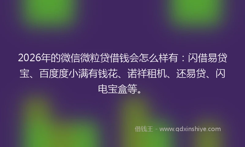 2026年的微信微粒贷借钱会怎么样有：闪借易贷宝、百度度小满有钱花、诺祥租机、还易贷、闪电宝盒等。