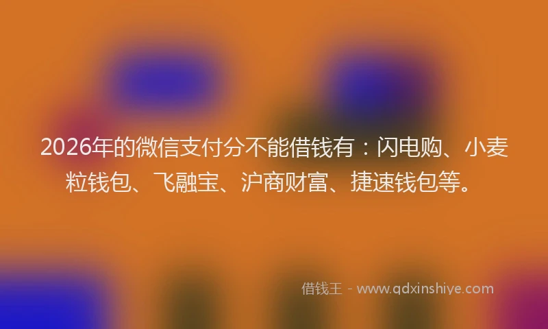 2026年的微信支付分不能借钱有:闪电购、小麦粒钱包、飞融宝、沪商财富、捷速钱包等。