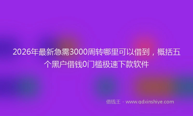 2026年最新急需3000周转哪里可以借到，概括五个黑户借钱0门槛极速下款软件