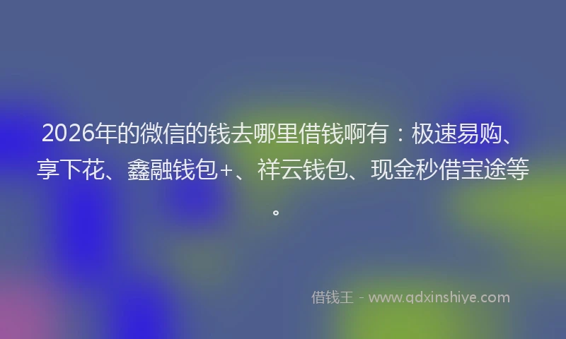 2026年的微信的钱去哪里借钱啊有：极速易购、享下花、鑫融钱包+、祥云钱包、现金秒借宝途等。