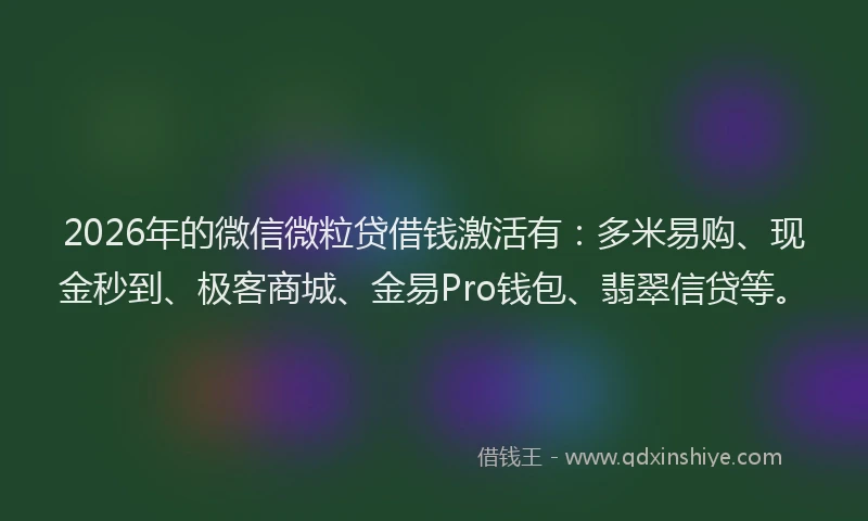 2026年的微信微粒贷借钱激活有：多米易购、现金秒到、极客商城、金易Pro钱包、翡翠信贷等。
