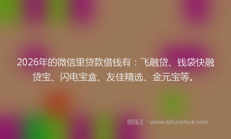 2026年的微信里贷款借钱有：飞融贷、钱袋快融贷宝、闪电宝盒、友佳精选、金元宝等。