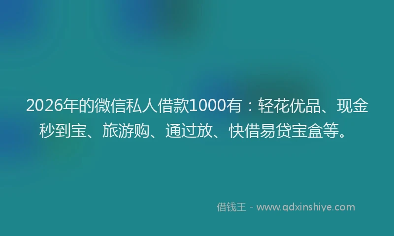2026年的微信私人借款1000有：轻花优品、现金秒到宝、旅游购、通过放、快借易贷宝盒等。
