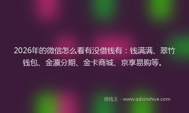 2026年的微信怎么看有没借钱有：钱满满、翠竹钱包、金瀛分期、金卡商城、京享易购等。