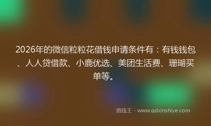 2026年的微信粒粒花借钱申请条件有：有钱钱包、人人贷借款、小鹿优选、美团生活费、珊瑚买单等。