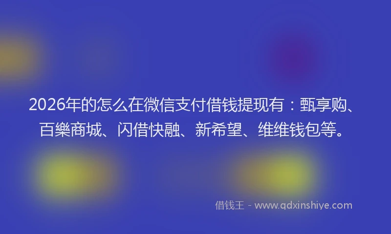 2026年的怎么在微信支付借钱提现有：甄享购、百樂商城、闪借快融、新希望、维维钱包等。