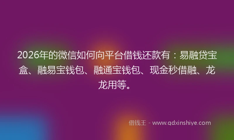 2026年的微信如何向平台借钱还款有：易融贷宝盒、融易宝钱包、融通宝钱包、现金秒借融、龙龙用等。