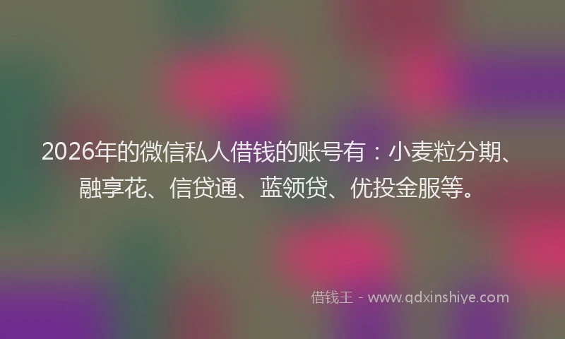 2026年的微信私人借钱的账号有：小麦粒分期、融享花、信贷通、蓝领贷、优投金服等。