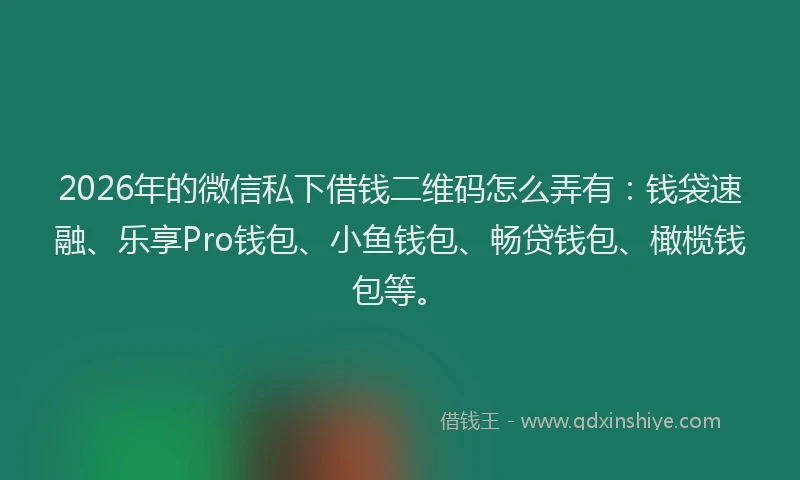 2026年的微信私下借钱二维码怎么弄有：钱袋速融、乐享Pro钱包、小鱼钱包、畅贷钱包、橄榄钱包等。